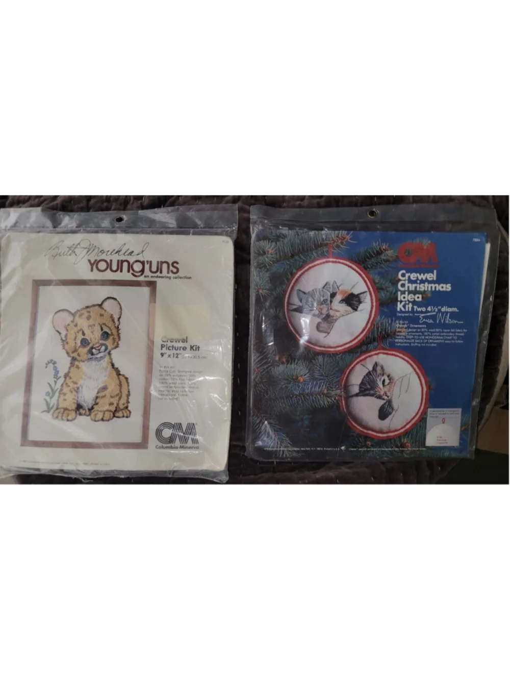 Vintage Crewel Kits X2 Kittens 1978 Puma Cub New NIP Sealed